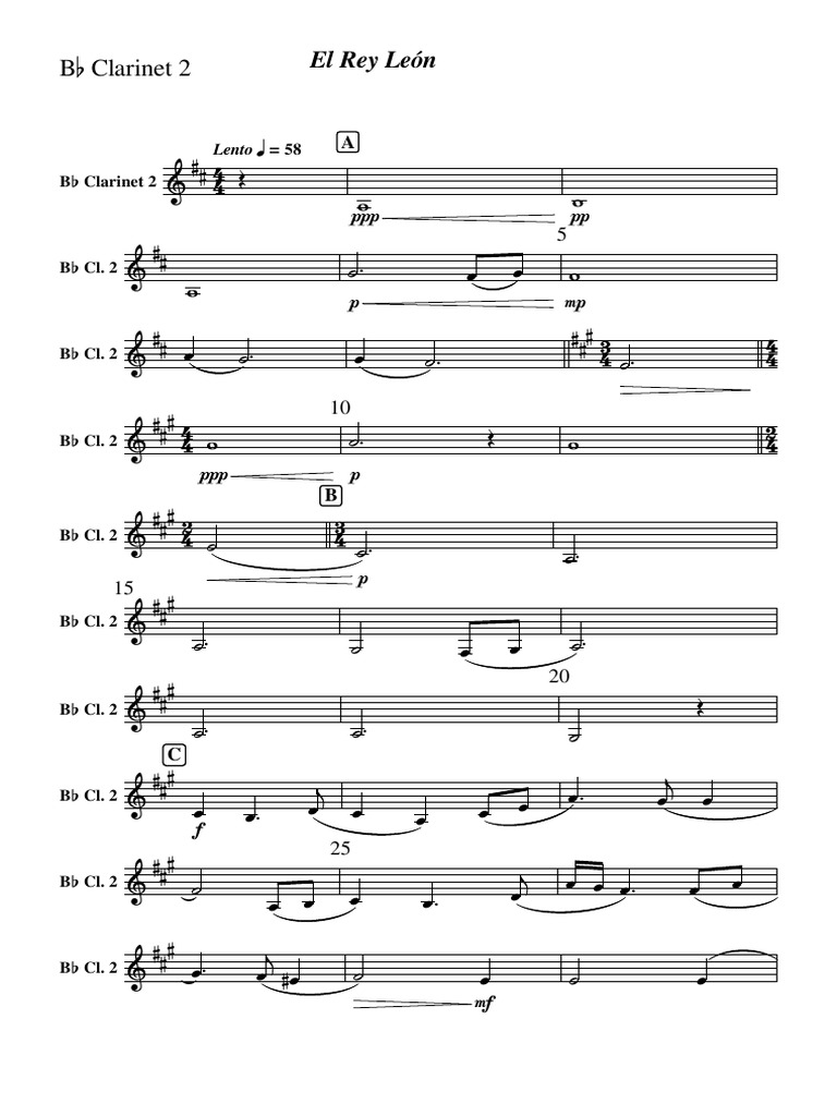 El Rey León-Bb - Clarinet - 2 | PDF | Elements Of Music | Music Theory