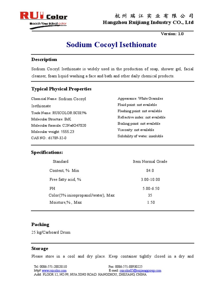 F.T Sodium Cocoyl Isethionate | PDF | Water | Solubility