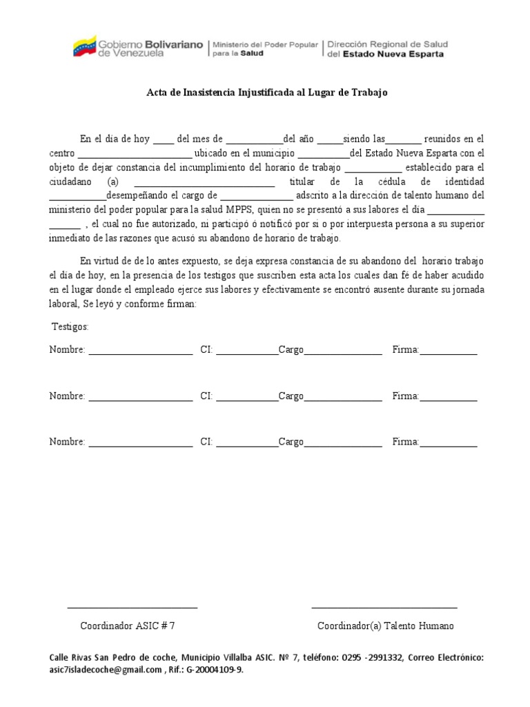 Acta de Inasistencia Laboral Injustificada | PDF
