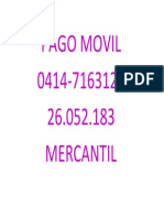 Pago Movil 0414-7163127 26.052.183 Mercantil