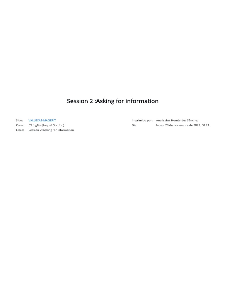 Session 2 - Asking For Information | PDF | Verb | Question