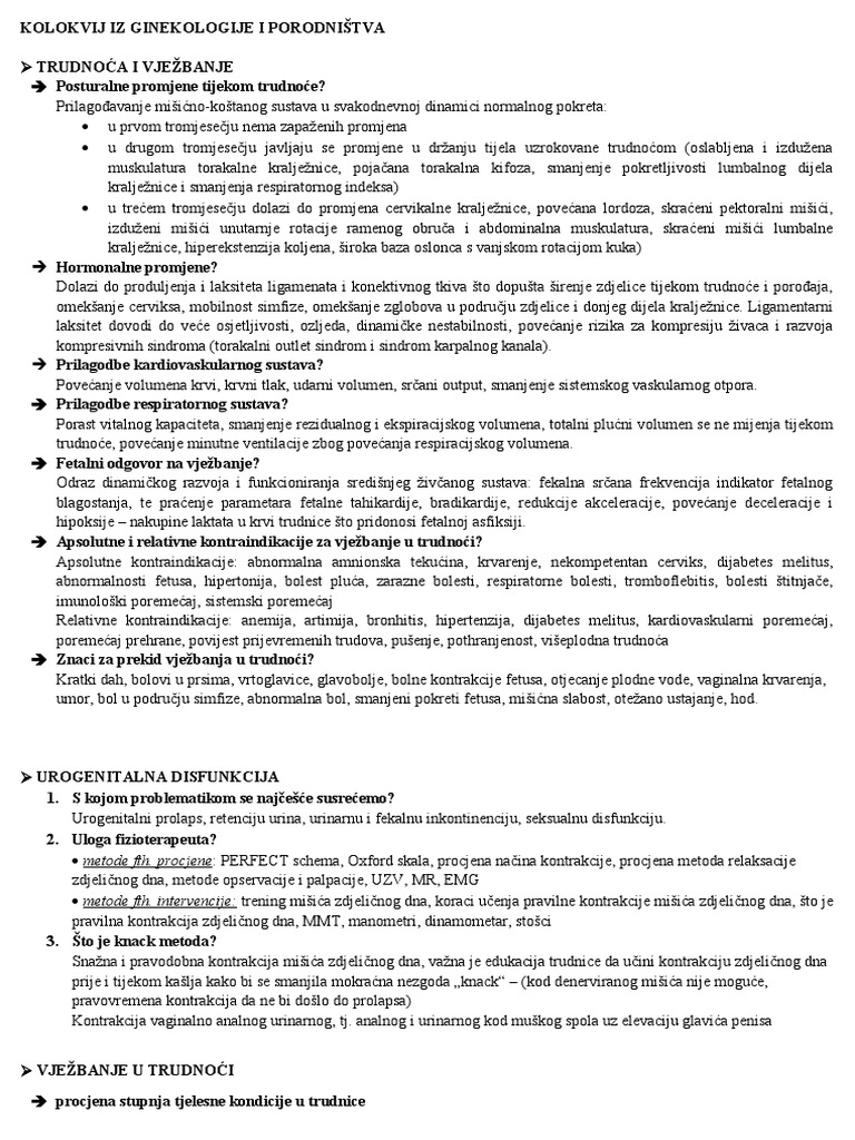 Specijalne Teme - Kolokvij Ginekologija (Pitanja S Predavanja) | PDF