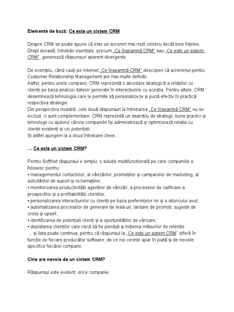 Articol 1 Cluster CRM Soft Net Ce Inseamna CRM Ce Este Un Sistem CRM v02 PDF