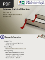 Advanced Analysis of Algorithms: Lecture # 1 MS (Computer Science) Semester 1