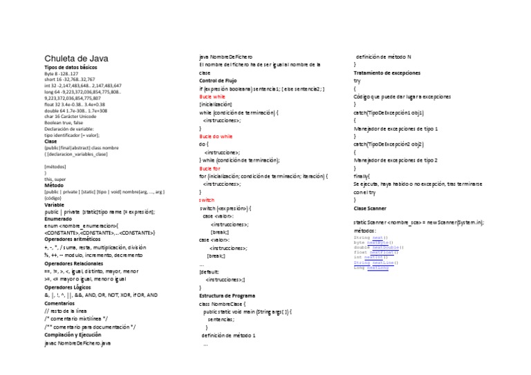 CHULETA | PDF | Java (lenguaje de programación) | Informática teórica