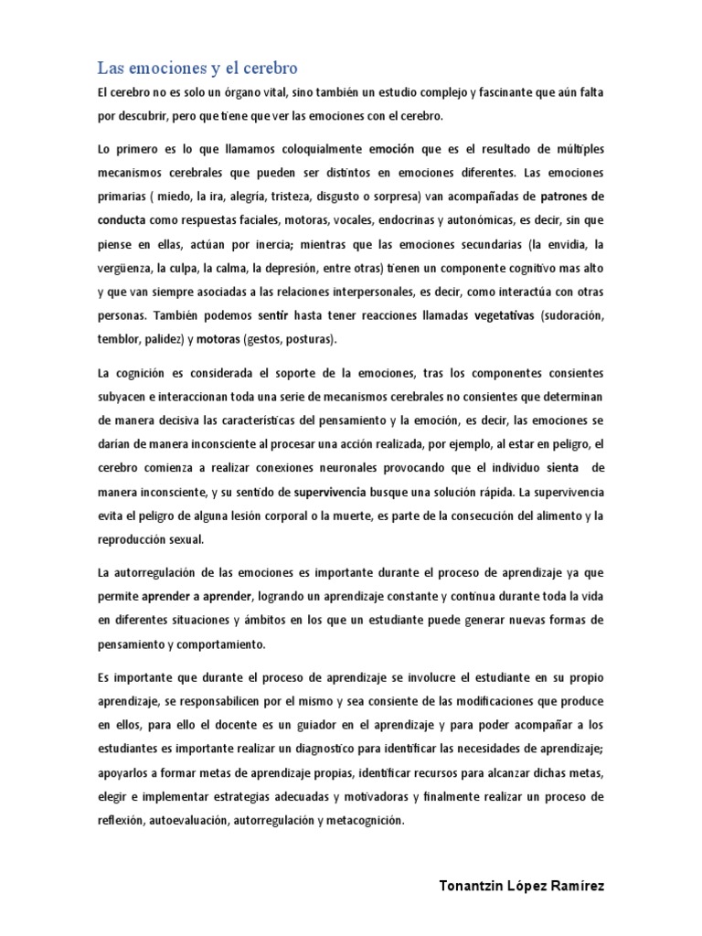 Emociones y su impacto en el aprendizaje | PDF | Las emociones ...