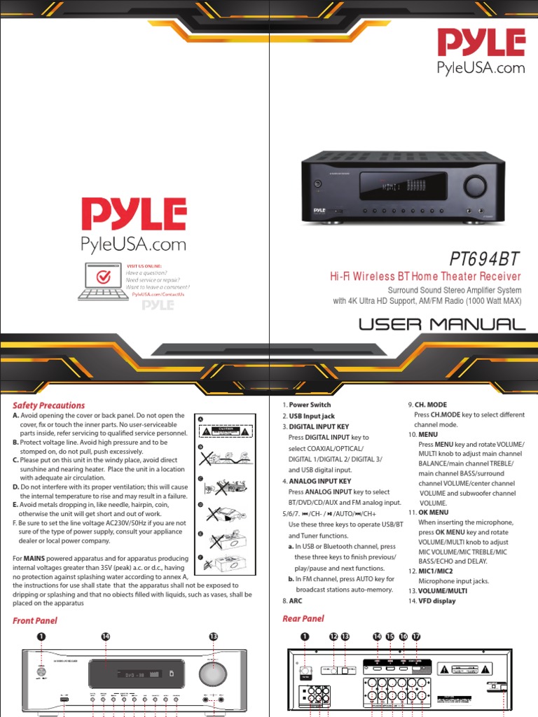 Pyle Receiver User Manual 5.1 Surround | PDF | Hdmi | Bluetooth
