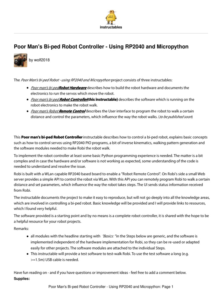 Poor mans bi ped robot controller using rp2040 and pdf computing