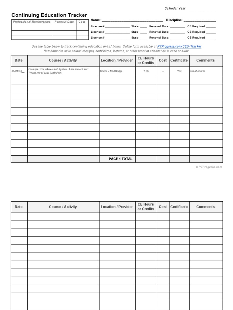 Continuing Education Tracker PDF