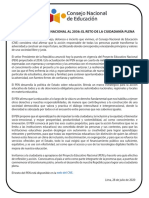 Comunicado Del CNE - Proyecto Educativo Nacional Al 2036 - El Reto de La Ciudadanía Plena