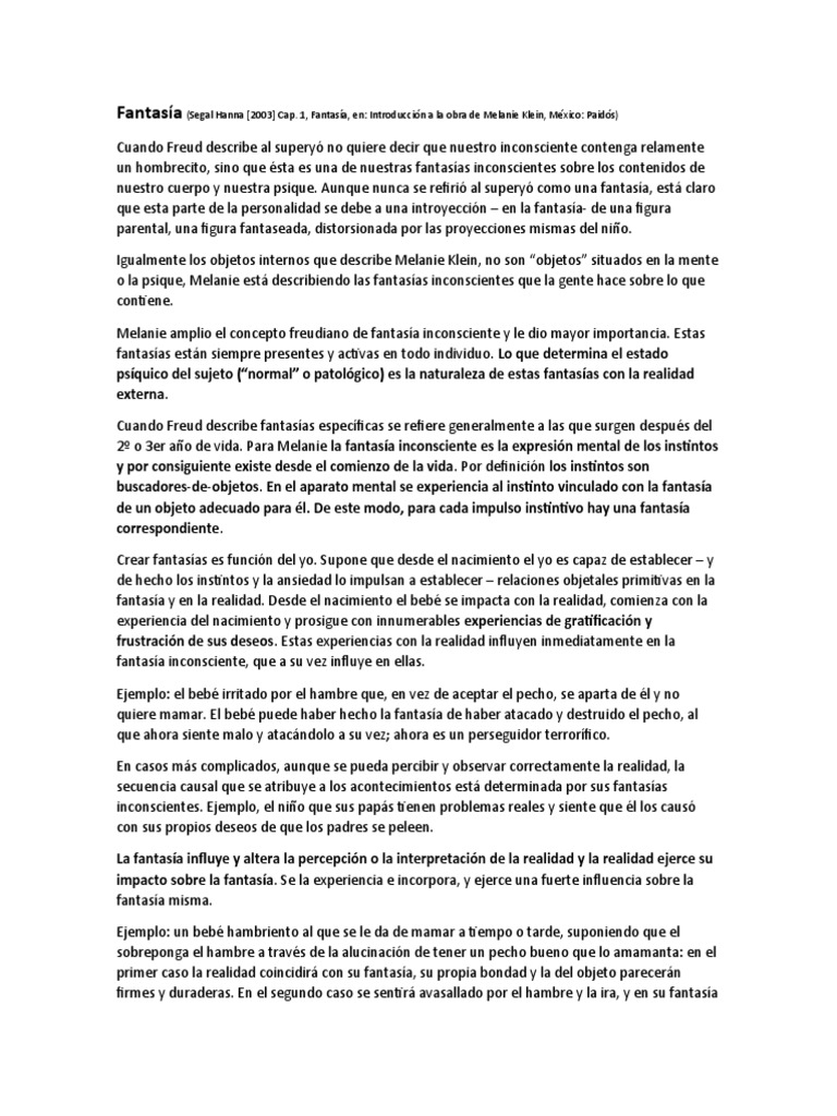 Fantasía. Hanna Segal | PDF | Carné de identidad | Mente inconsciente