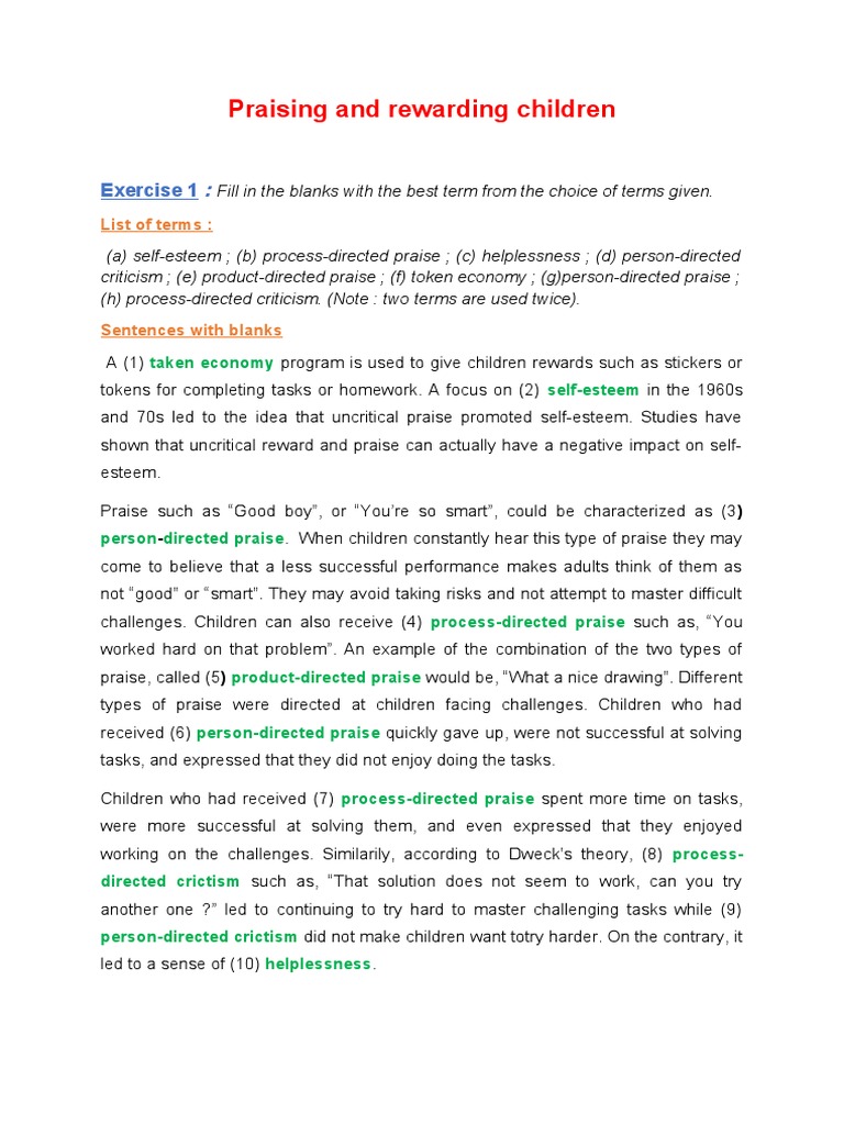 Impact of Praise on Children's Behavior | PDF | Self Esteem | Motivational