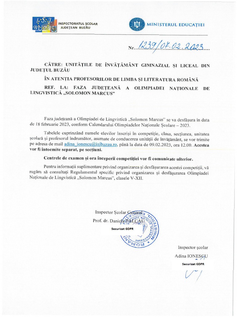 Anunt Faza Judeteana Olimpiada de Lingvistica Solomon MARCUS 18