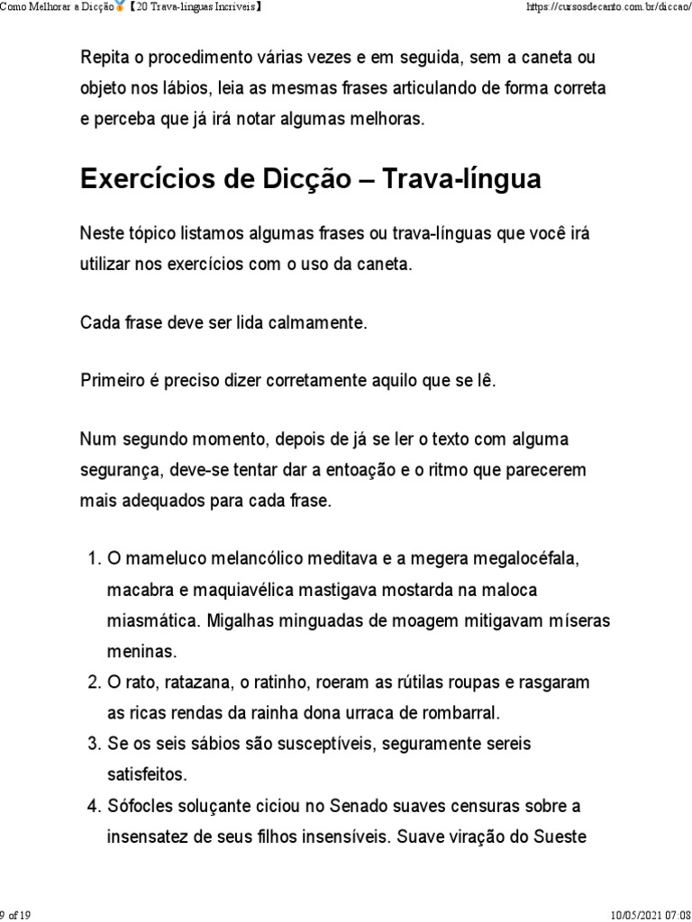 Como Melhorar a Dicção?【20 Trava-línguas Incríveis】 | PDF