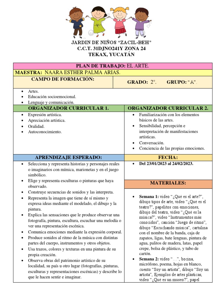 Planeación de Artes para Preescolar | PDF | Dibujo | Pinturas