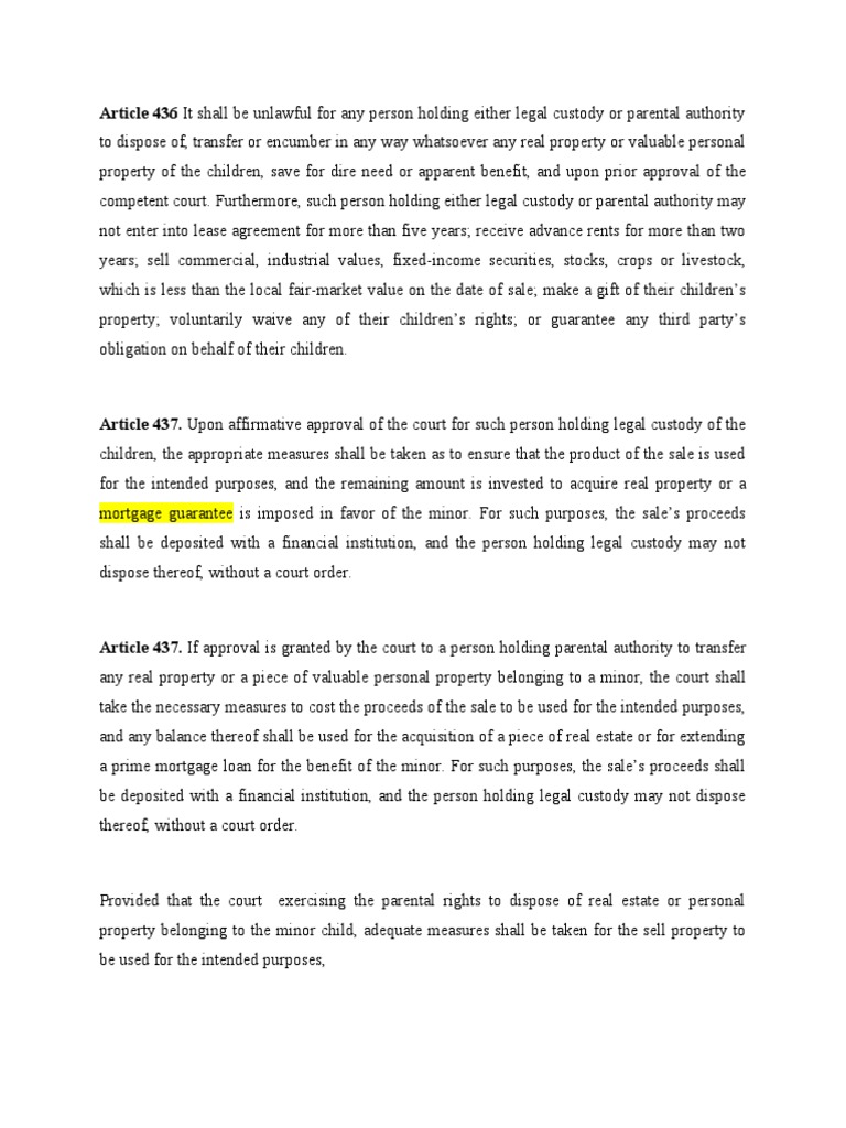 Regulation of the Sale and Transfer of Minor's Property by Those with