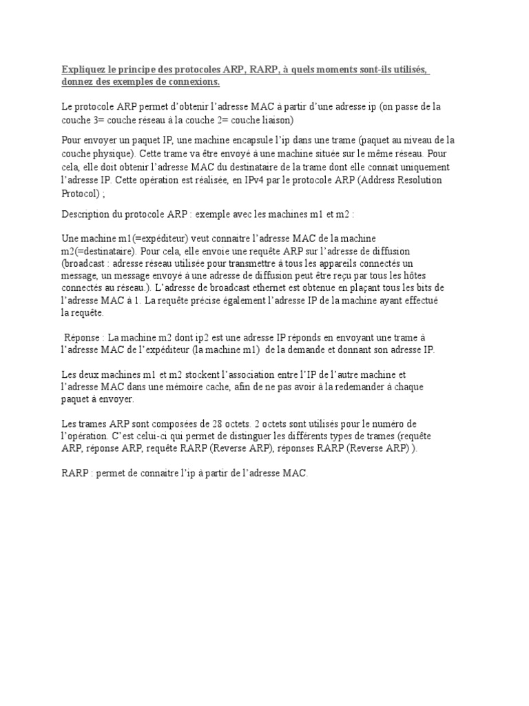 Fonctionnement du protocole ARP et RARP | PDF | Méthodes et références ...