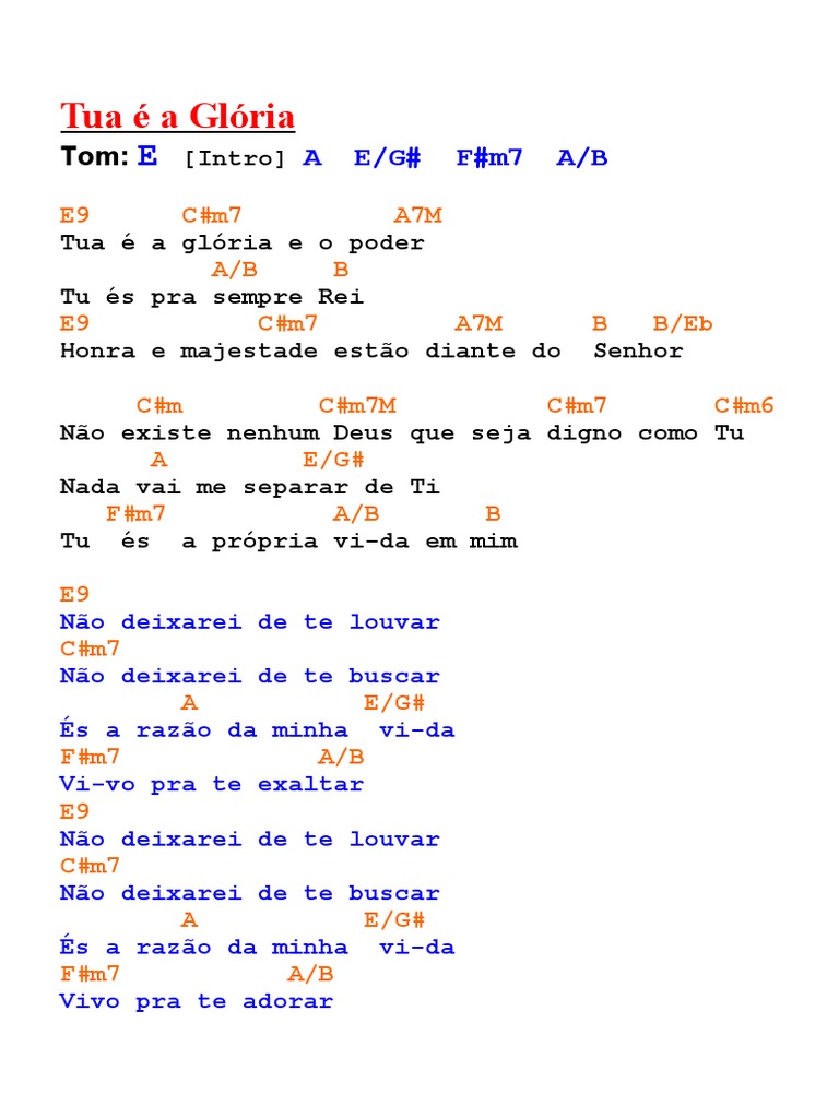 Tua é a Glória: Letra e Cifras | PDF