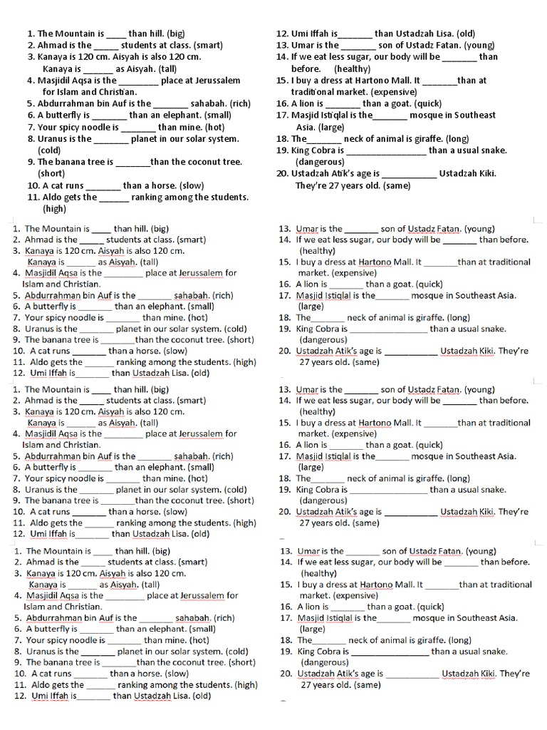 Soal Degree Of Comparison Kelas 8 Pilihan Ganda