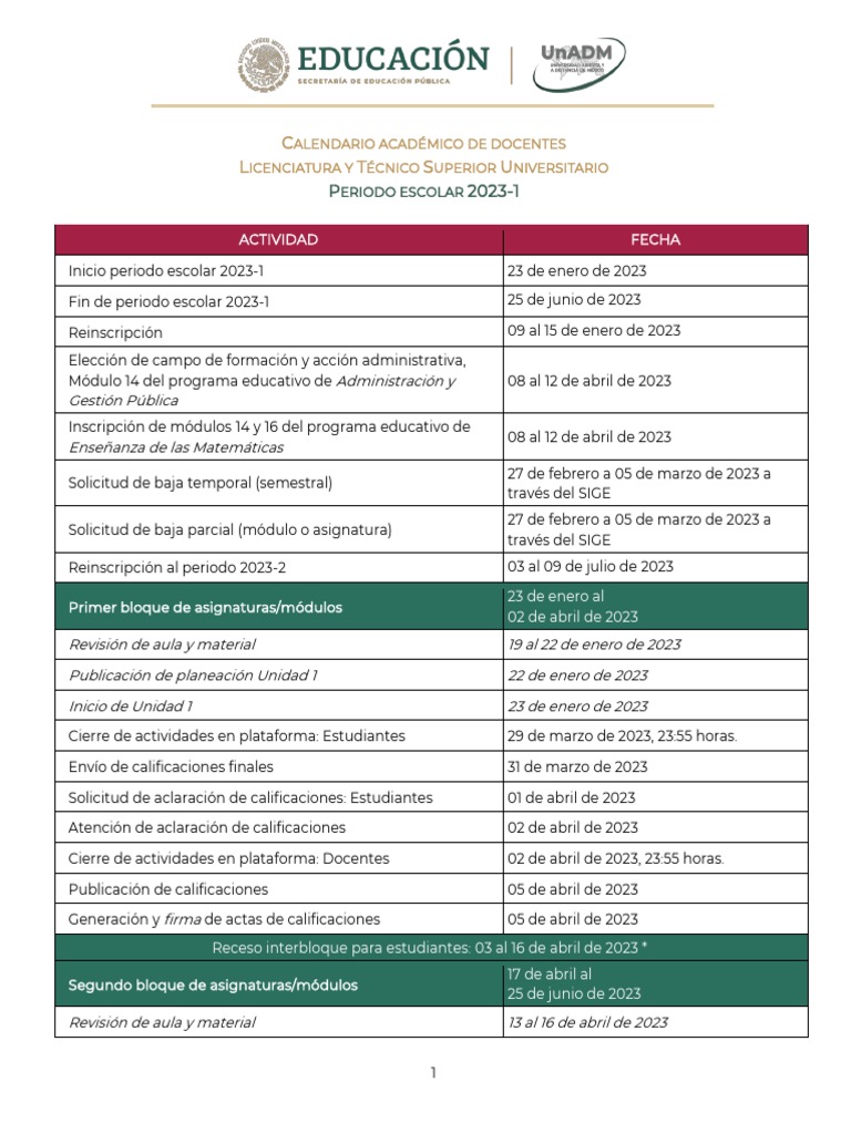 DL Calendario LIC y TSU 20231 PDF
