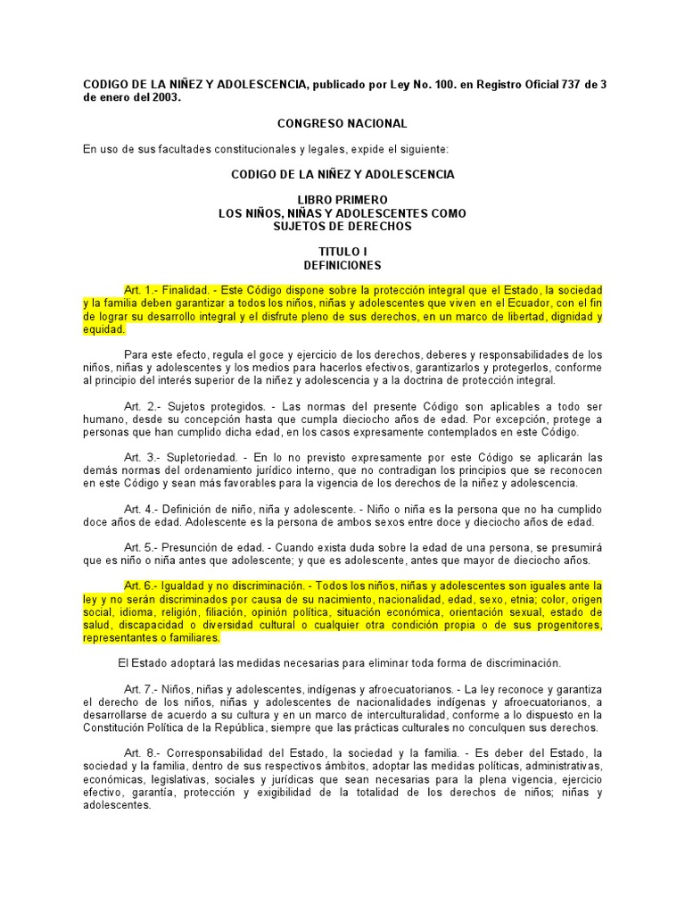 Código de la Niñez y Adolescencia en Ecuador | PDF | Abuso infantil ...