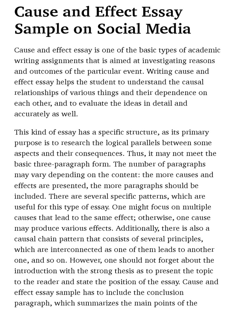 Cause and Effect Essay Sample On Social Media | PDF | Popular Culture ...