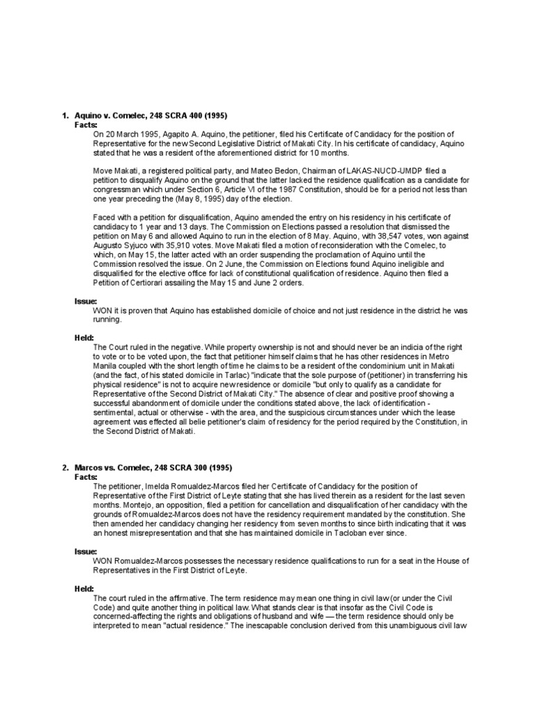 Aquino v comelec residency requirement case pdf united states