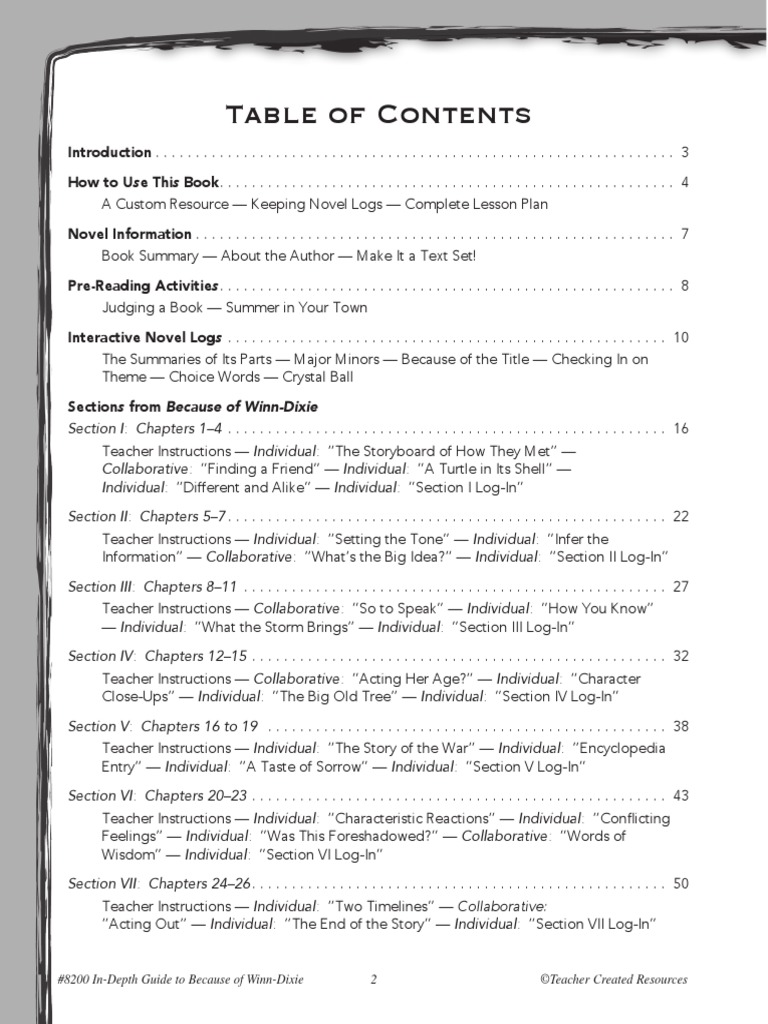  8200 in depth guide to because of winn dixie 2 teacher created