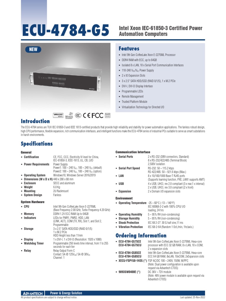 Advantech ECU-4784 Specifications | PDF | Solid State Drive | Computer ...