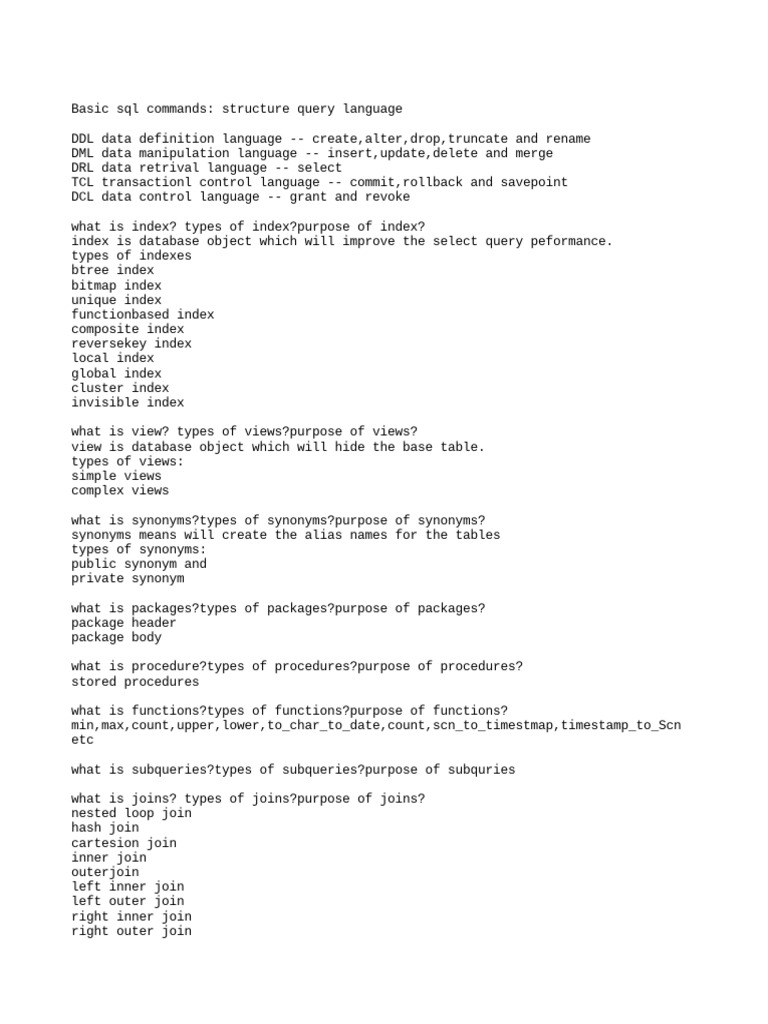 Basic SQL Commands Classnotes | PDF