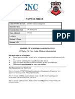 Financial Management Exam Answer Sheet