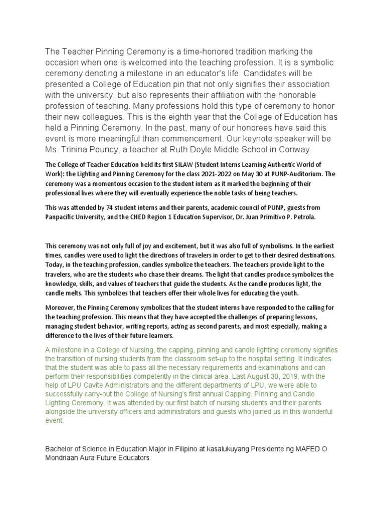 The Teacher Pinning Ceremony Is A Time Pdf Teachers Cognitive Science