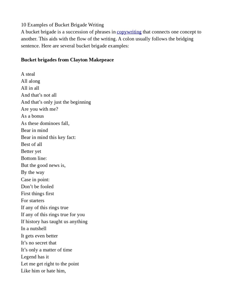 Bucket Brigade Words PDF