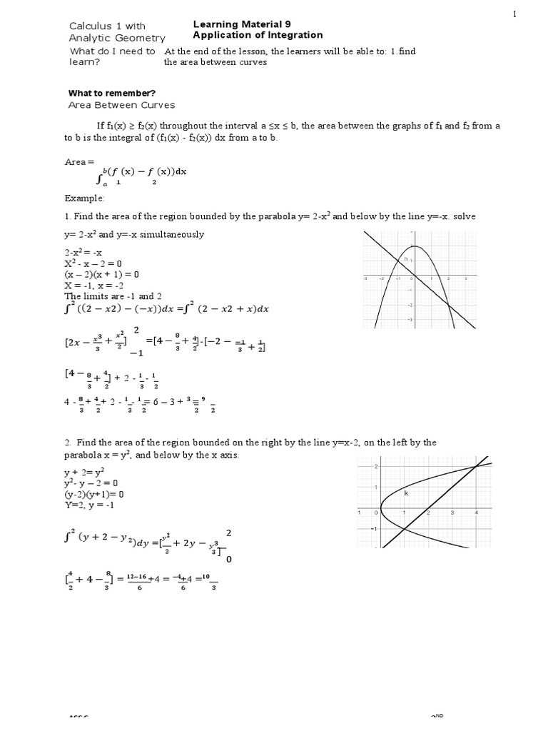 16 lm9 integral calculus area between curves pdf integral area