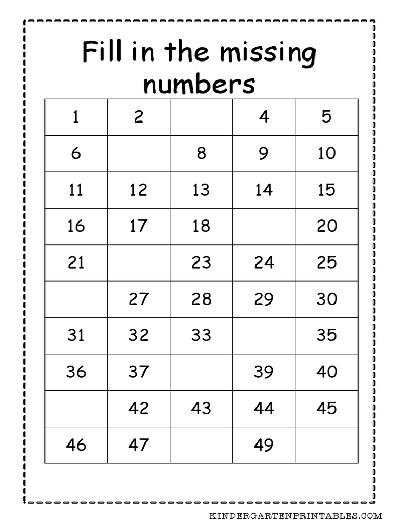 Fill In The Missing Numbers 1 50 Worksheets1 PDF