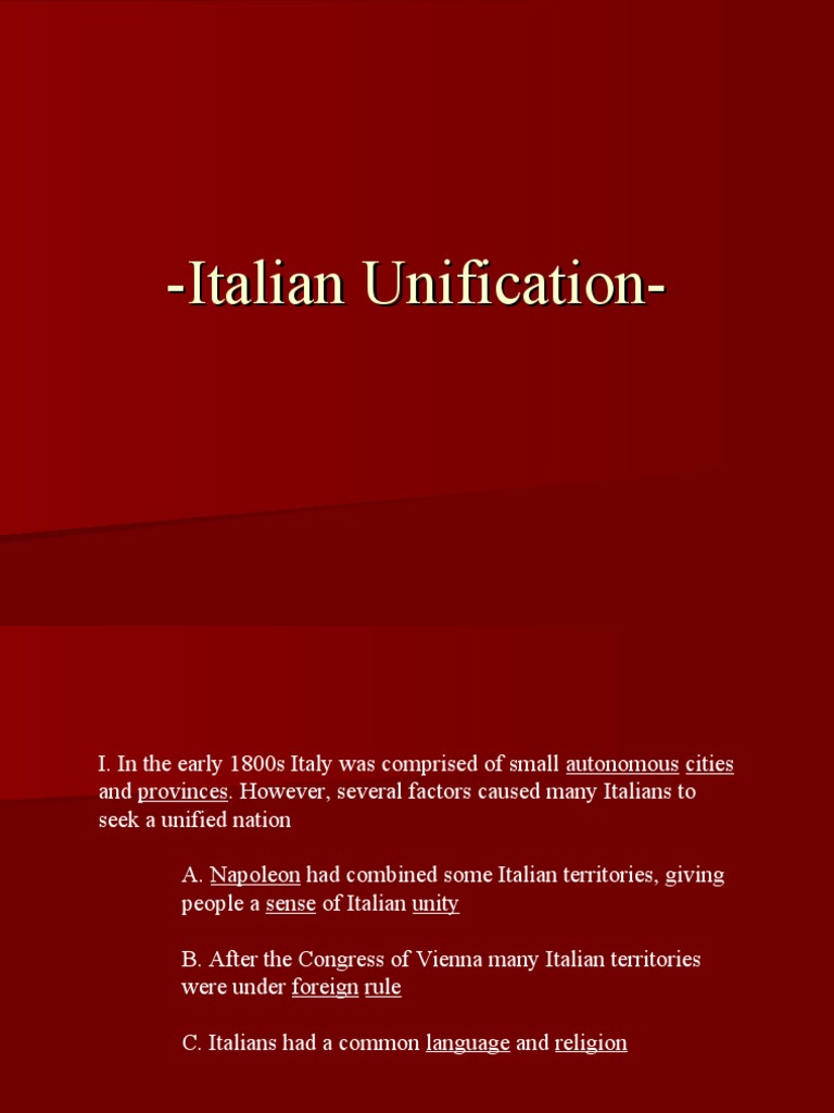 Italian Unification Notes PDF Italy Nationalism