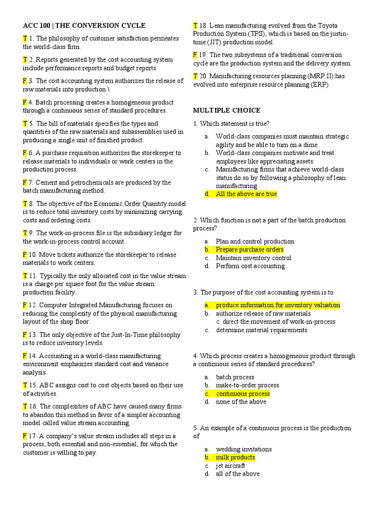 ACC 100 Conversion Cycle Overview | PDF | Accounts Payable | Inventory