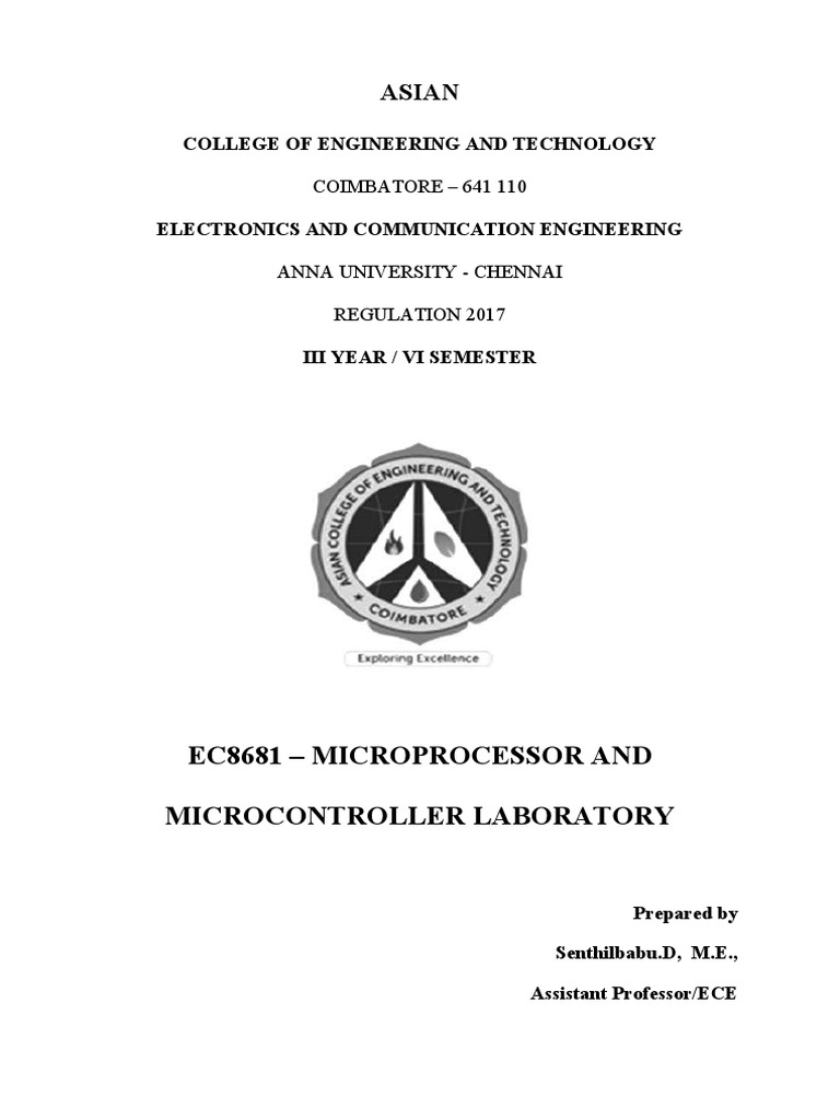 EC8681 MPMC Lab Manual Download Free PDF Assembly Language