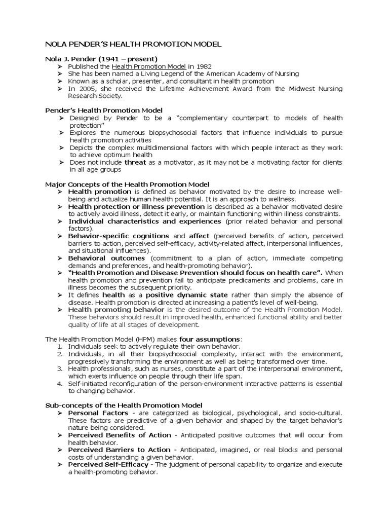 an-overview-of-nola-pender-s-health-promotion-model-its-major-concepts