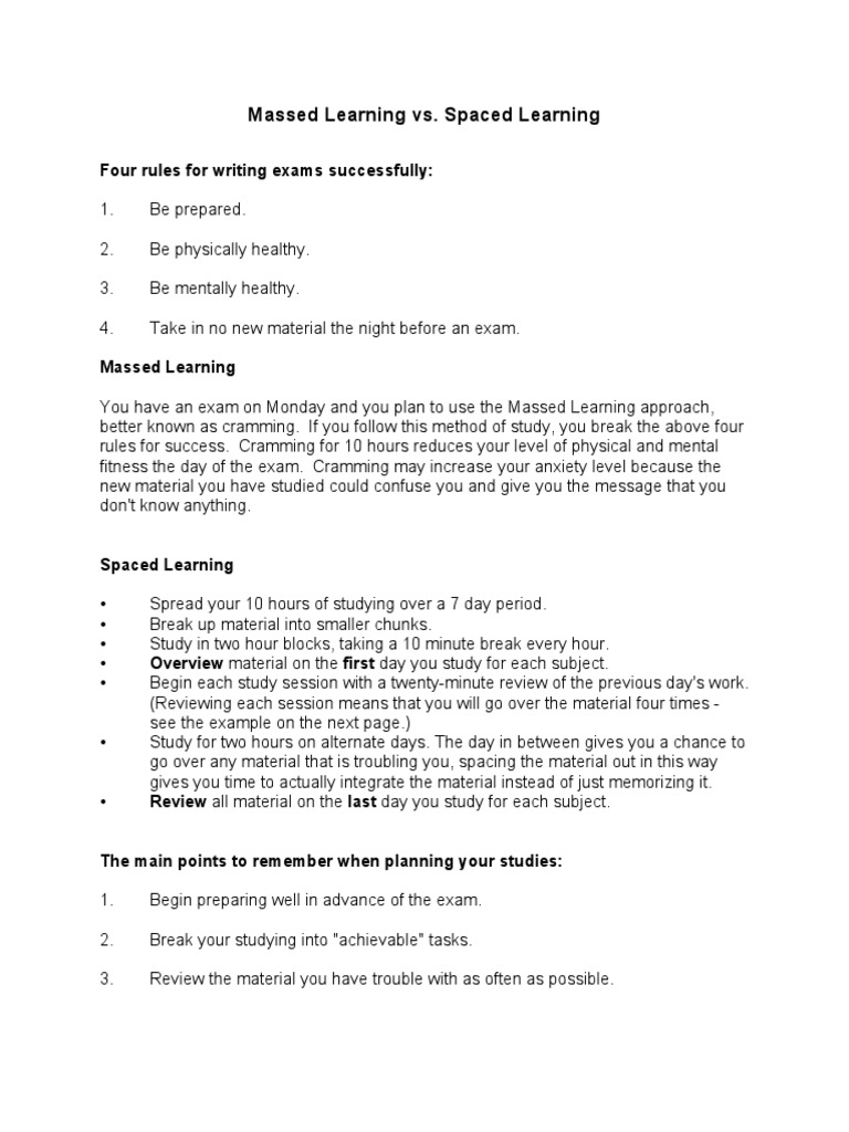 Study Techniques for Exam Success | PDF | Psychology | Cognitive Science