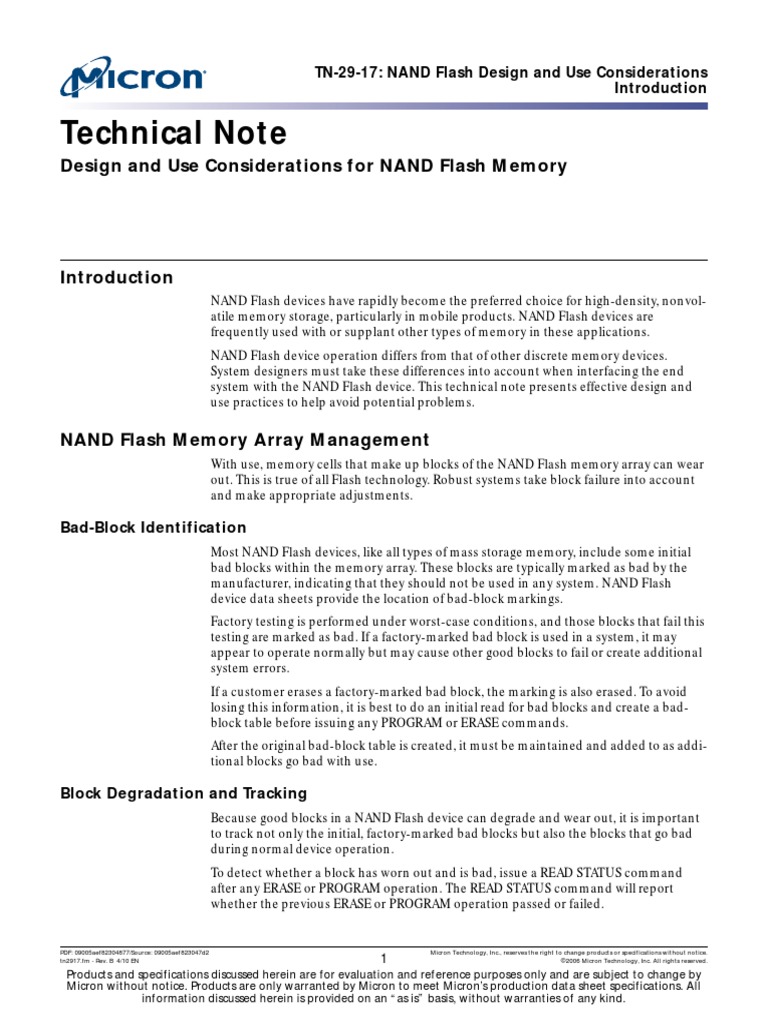 Technical Note Design and Use Considerations For NAND Flash Memory ...