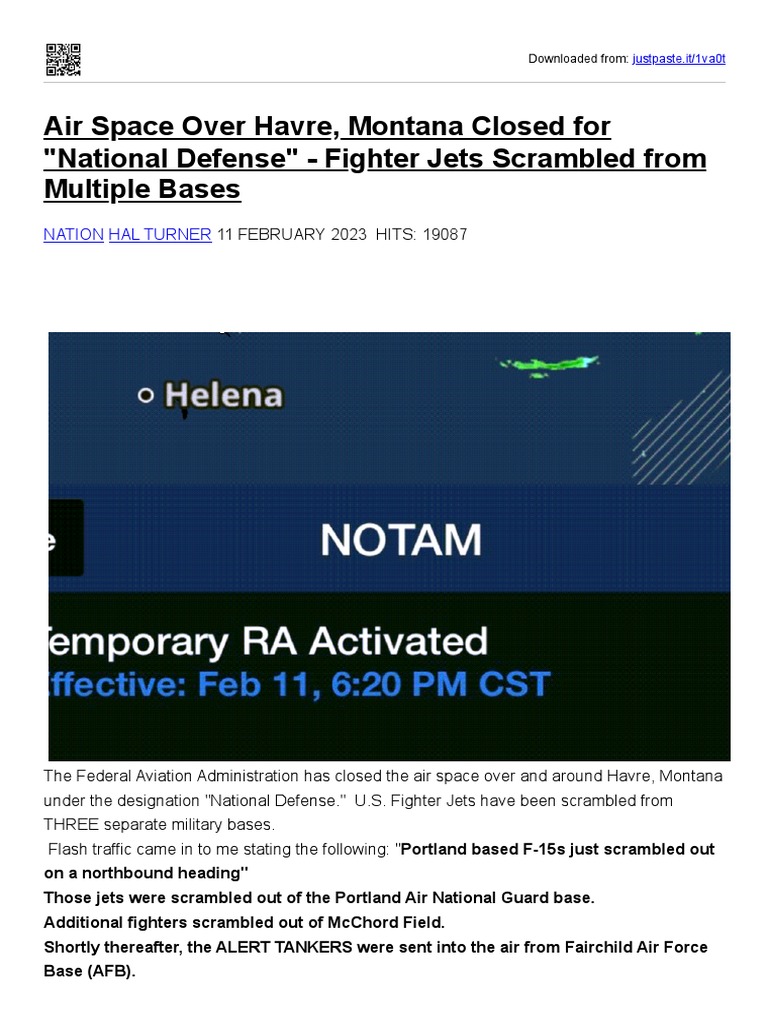 Air Space Over Havre, Montana Closed For 'National Defense' Fighter