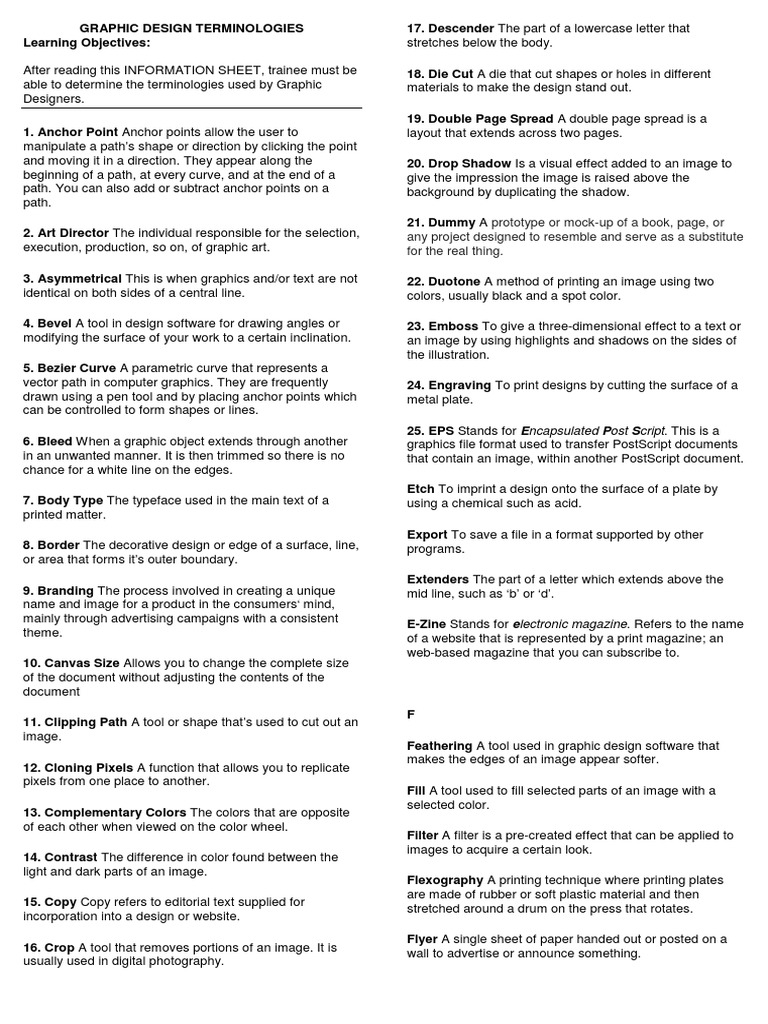 Graphic Design Terminologies Reviewer | PDF | Typefaces | Page Layout