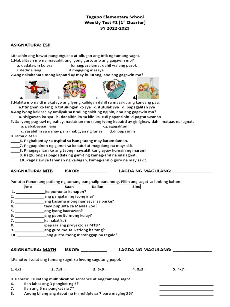 Q2 W1 Test Grade 3 Pdf