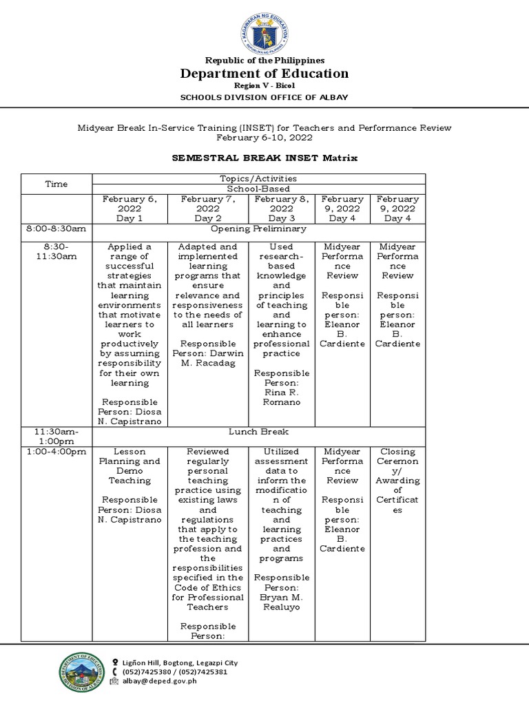 2023 Midyear INSET for Teachers | PDF | Teachers | Learning
