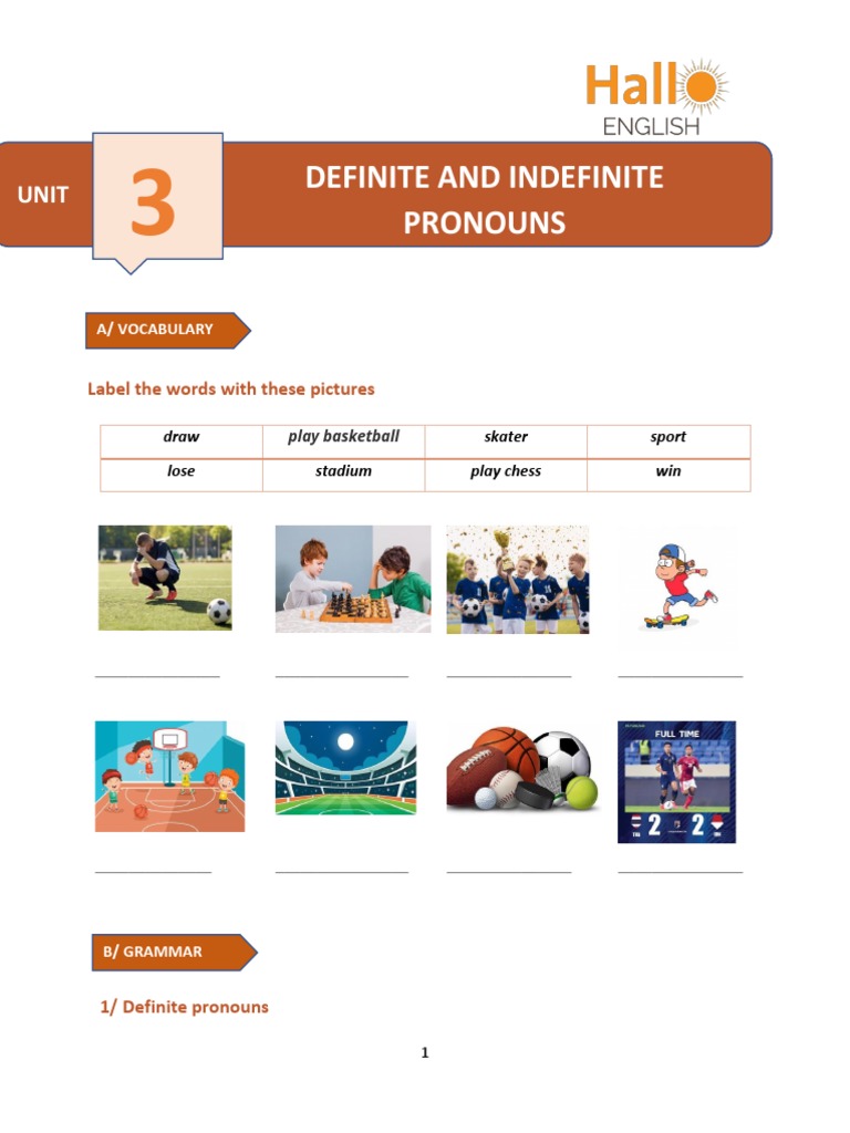 Unit 3 - Definite and Indefinite Pronouns | PDF | Pronoun | Linguistic ...