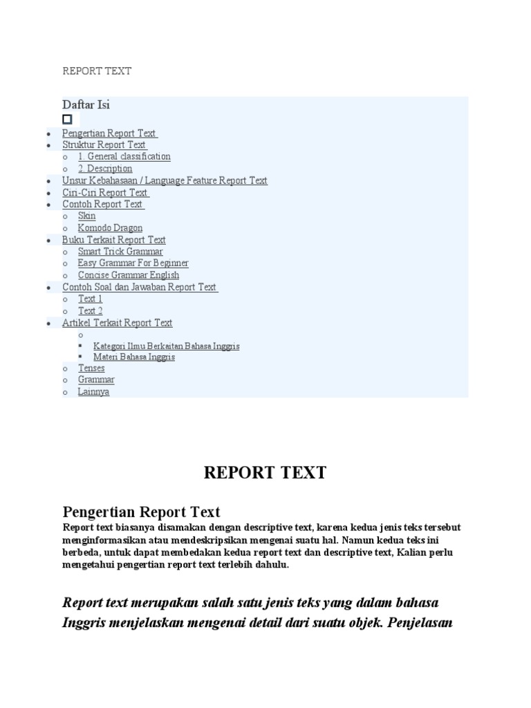 Materi Lengkap Report Text Kelas 10 | PDF