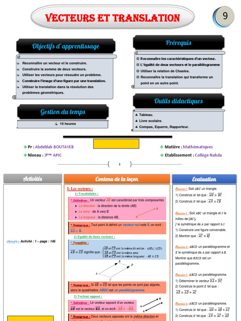 Vecteurs et Translation en Math 3AC | PDF | Angle | Cercle