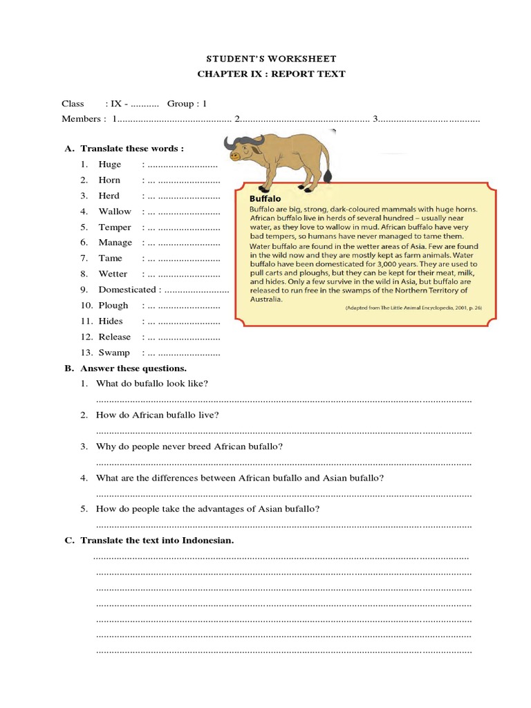 Student Worksheet: Report Text Exercises | PDF | Home & Garden