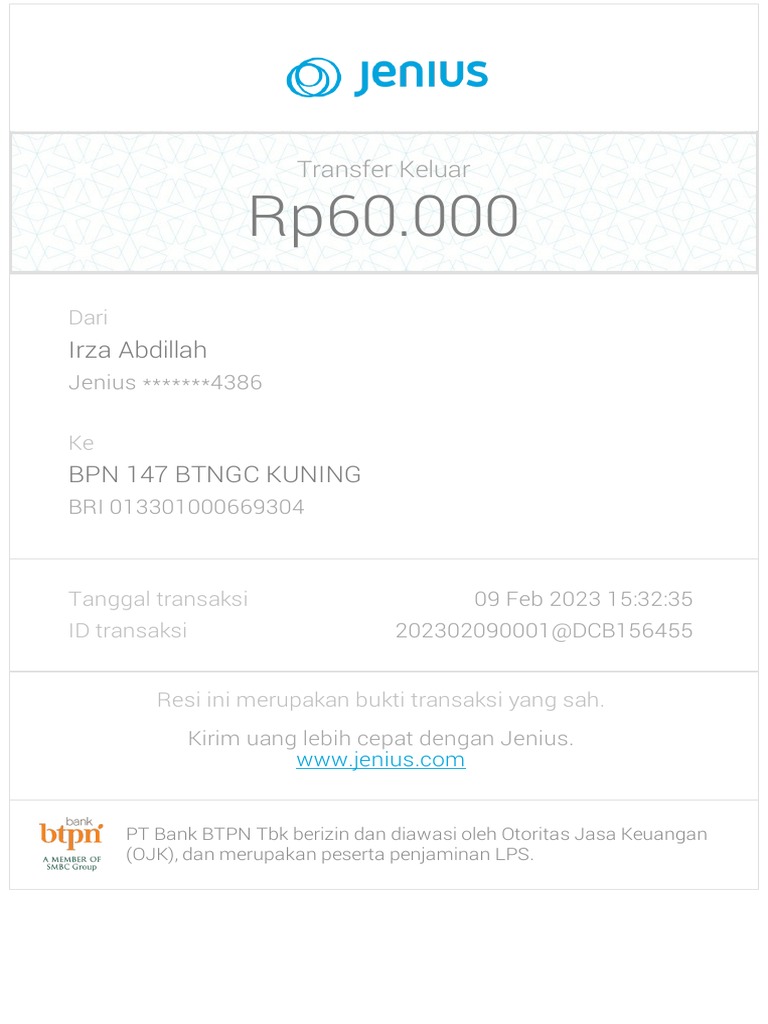 Jenius Ereceipt 202302090001@DCB156455 | PDF
